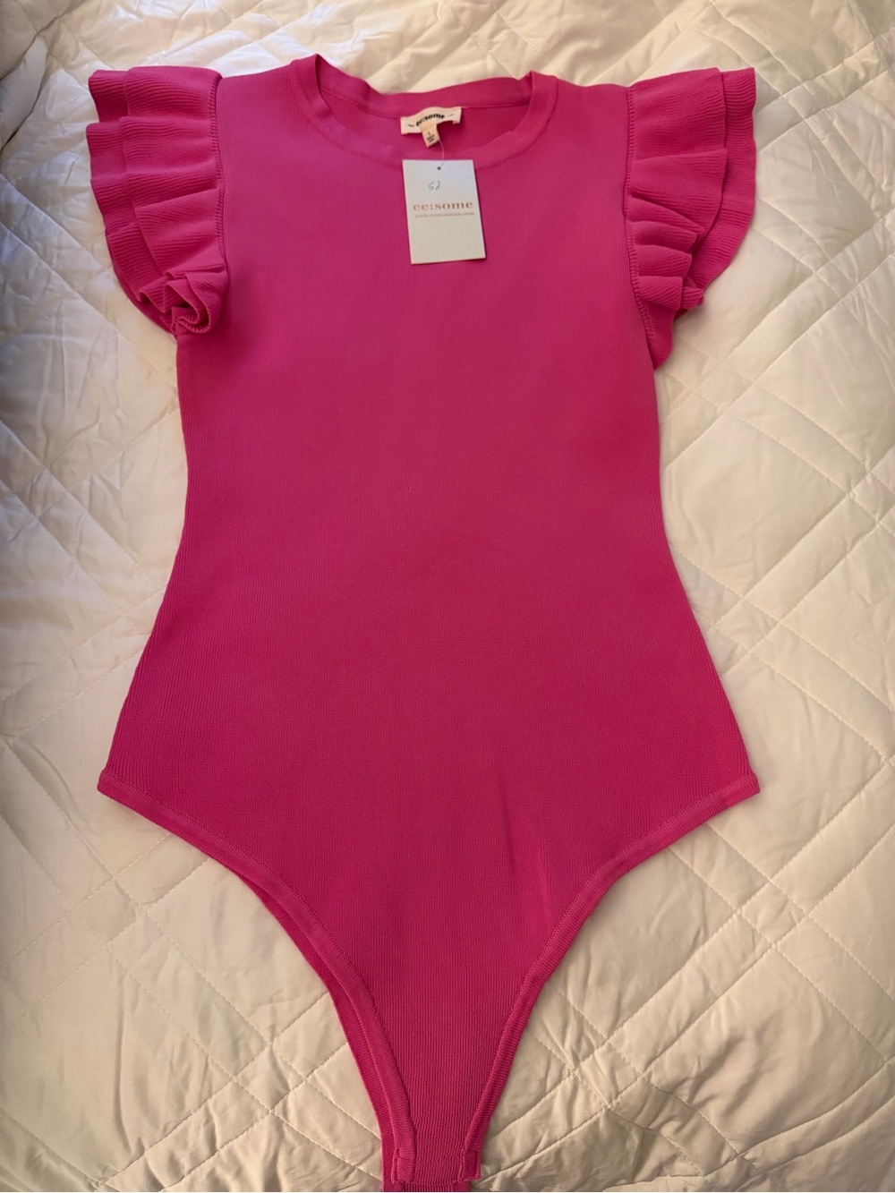 eesome Fuchsia Ruffle-Sleeve Ribbed Bodysuit